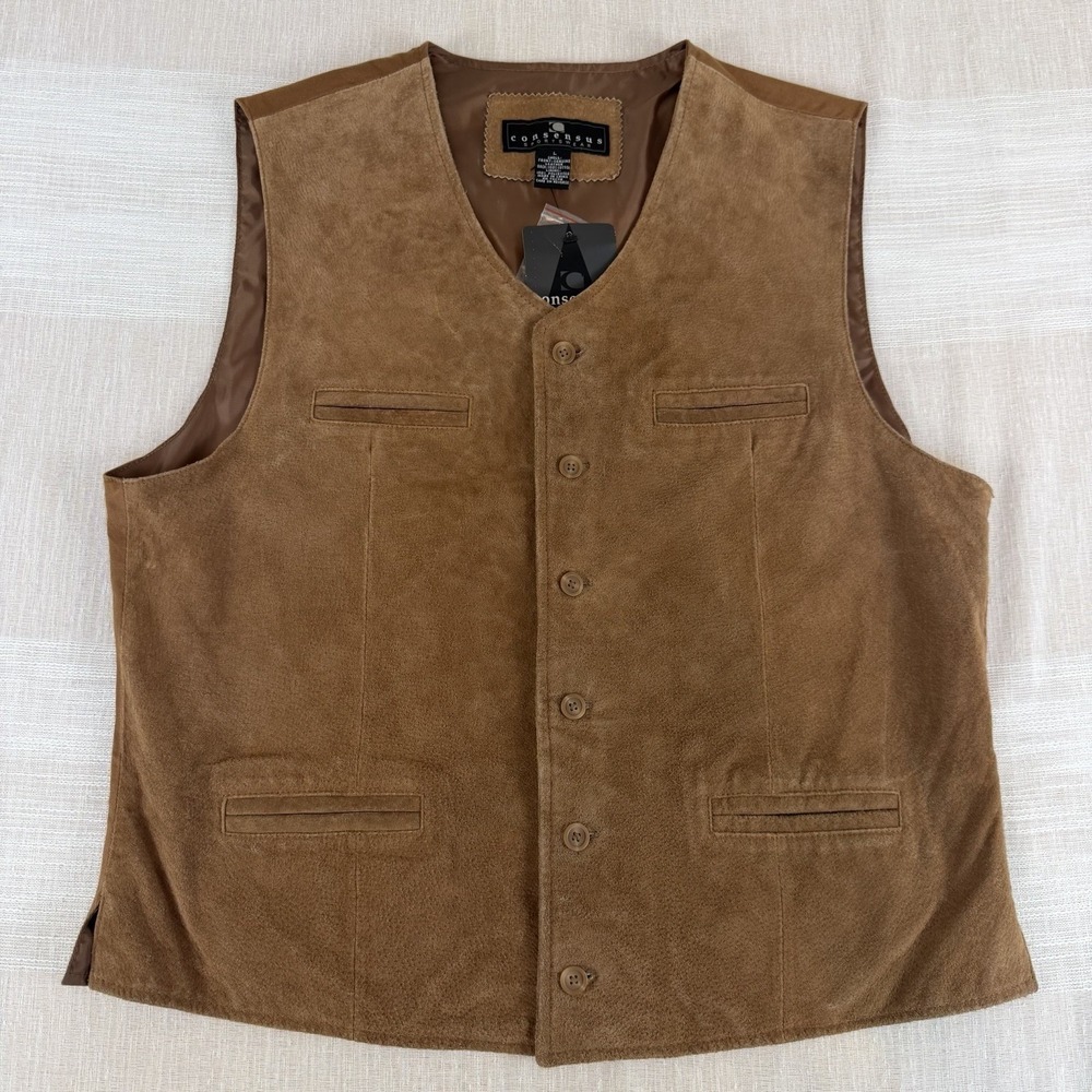 New Consensus Sportswear Men's Suede Leather Brown Vest Sz Large Western NWT   L